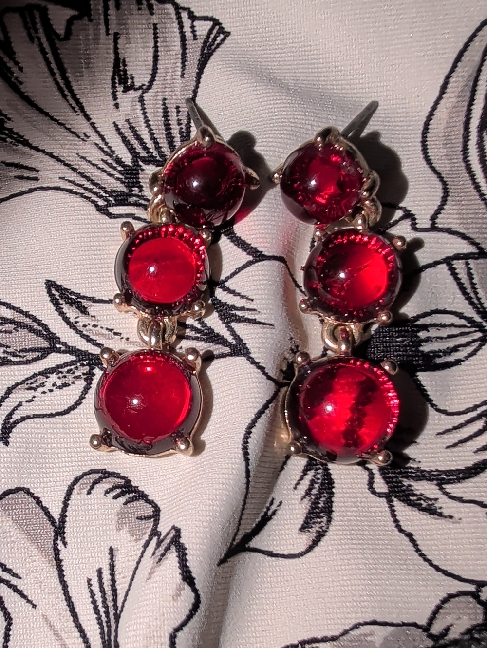 NWOT Red Triple-Drop Gemstone Dangle Earrings - Women Jewelry